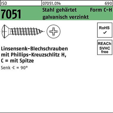 Blechschraube ISO 7051 LI SEKO Spitze/PH 3,5x 16 -C -H Stahl geh.galv.verz. 1 000St 070510140035016