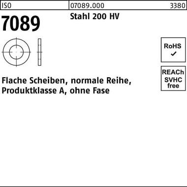 Unterlegscheibe ISO 7089 o.Fase 5 Stahl 200 HV 100 Stück 070890009050000