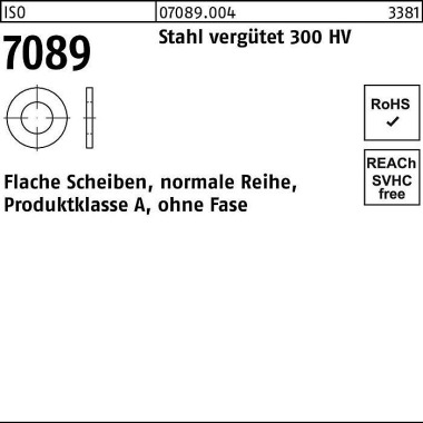 Unterlegscheibe ISO 7089 o.Fase 4 Stahl vergütet 3 00 HV 200 Stück 070890040040000