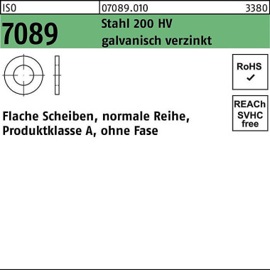 Unterlegscheibe ISO 7089 o.Fase 8 Stahl 200 HV gal v.verz. 100 Stück 070890109080000