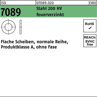 Unterlegscheibe ISO 7089 o.Fase 12 Stahl 200 HV fe uerverz. 500 Stück 070890200120000