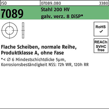 Unterlegscheibe ISO 7089 o.Fase 24 Stahl 200 HV ga lv.verz. 8 DiSP 200St. 070890800240000