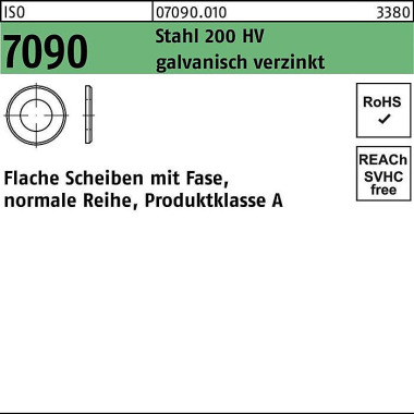 Unterlegscheibe ISO 7090 Fase 5 Stahl 200 HV galv. verz. 1000 Stück 070900100050000