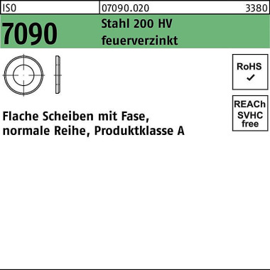 Unterlegscheibe ISO 7090 Fase 42 Stahl 200 HV feue rverz. 25 Stück 070900200420000