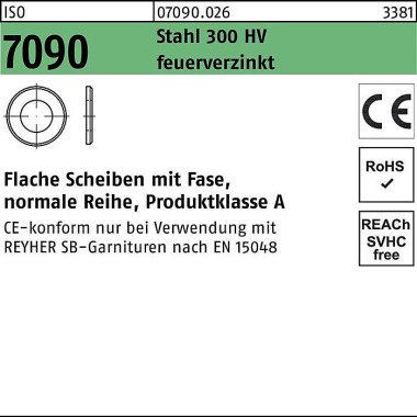 Unterlegscheibe ISO 7090 Fase 36 Stahl 300 HV feue rverz. 50 Stück 070900260360000