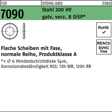 Unterlegscheibe ISO 7090 Fase 16 Stahl 200 HV galv .verz. 8 DiSP 250St. 070900800160000