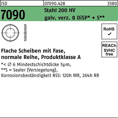 Unterlegscheibe ISO 7090 Fase 22 Stahl 200 HV galv .verz.+S 200 Stück 070904280220000