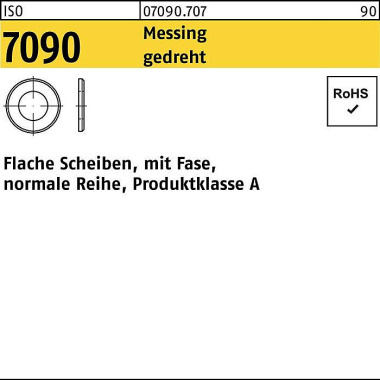 Unterlegscheibe ISO 7090 Fase 1,4 Messing gedreht 100 Stück 070907070014000