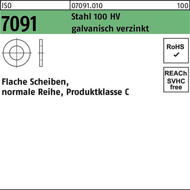 Unterlegscheibe ISO 7091 45 Stahl 100 HV galv.verz . 50 Stück 070910100450000