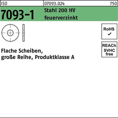 Unterlegscheibe ISO 7093- 1 16 Stahl 200 HV feuerve rz. 100 Stück 070930240160000