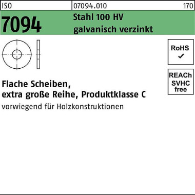 Unterlegscheibe ISO 7094 30 Stahl 100 HV galv.verz . 25 Stück 070940100300000