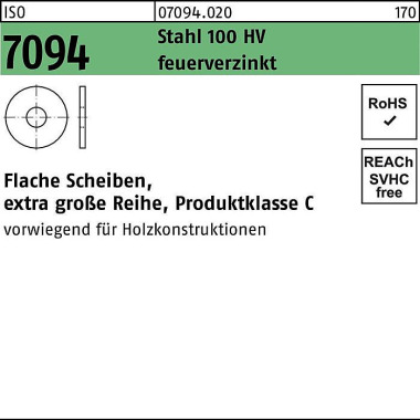 Unterlegscheibe ISO 7094 20 Stahl 100 HV feuerverz . 50 Stück 070940200200000