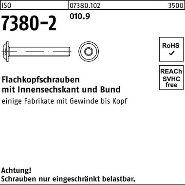 Flachkopfschraube ISO 738 0-2 Bund/Innen-6kt M4x 20 010.9 500 Stück 073801020040020