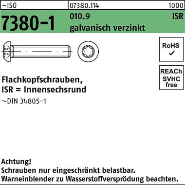 Flachkopfschraube ISO 738 0-1 ISR M5x10-T25 010.9 g alv.verz. 500St. 073801140050010