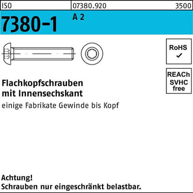 Flachkopfschraube ISO 738 0-1 Innen-6kt M3x 4 A 2 5 00 Stück 073809200030004