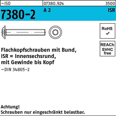 Flachkopfschraube ISO 738 0-2 Bund/ISR VG M4x 5-T20 A 2 500 Stück 073809240040005