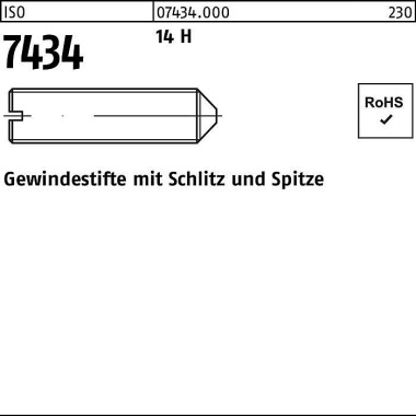 Gewindestift ISO 7434 Spi tze/Schlitz M3x 8 14 H 10 00 Stück 074340000030008