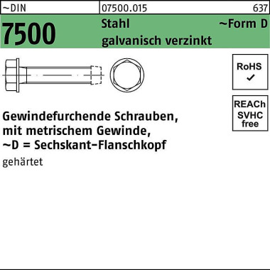 Gewindefurchendeschraube DIN 7500 6-ktflanschkopf DM 8x16 Sta galv.verz. 50 0St. 075000150080016