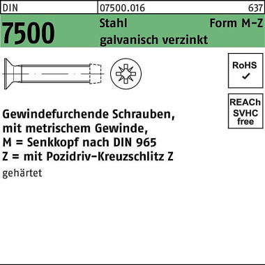 Gewindefurchendeschraube DIN 7500 SEKO PZ MM 3x12- Z Stahl galv.verz. 1000St . 075000160030012