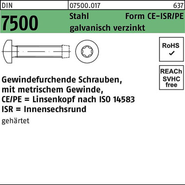 Gewindefurchendeschraube DIN 7500 LIKO ISR CEM 3x6 -T10 Stahl galv.verz. 100 0St. 075000170030006