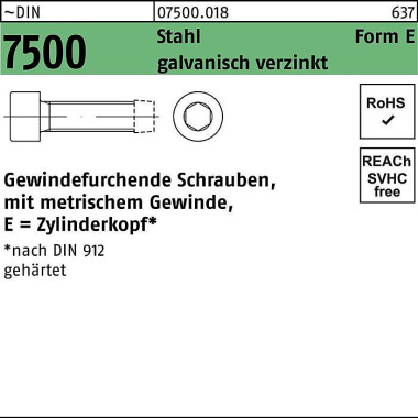 Gewindefurchendeschraube DIN 7500 ZYLKO Innen-6kt E M4x10 Sta galv.verz. 20 00St. 075000180040010