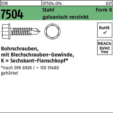 Bohrschraube DIN 7504 6-k t-Flanschkopf K 4,8x32 St ahl galv.verz. 500St. 075040140048032