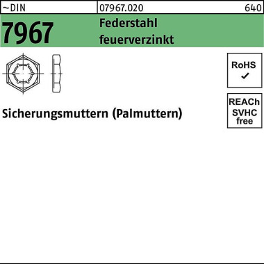 Sicherungsmutter DIN 7967 M33 Federstahl feuerverz . 50 Stück 079670200330000