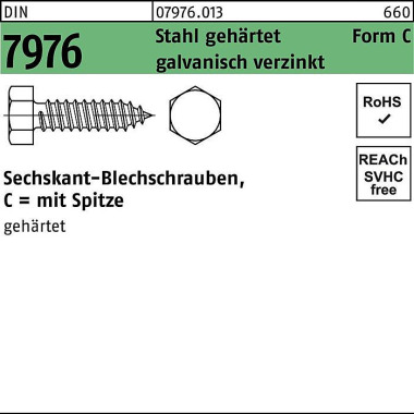 Blechschraube DIN 7976 Se chskant/Spitze C 5,5x19 S tahl geh.galv.verz. 500St . 079760130055019