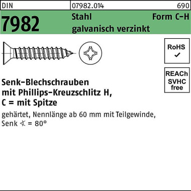 Senkblechschraube DIN 798 2 PH/Spitze C 2,2x13-H St ahl galv.verz. 2000St. 079820140022013