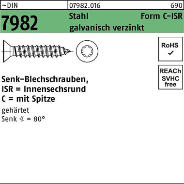 Senkblechschraube DIN 798 2 ISR/Spitze 2,2x9,5-C-T6 Stahl galv.verz. 2000St. 079820160022009