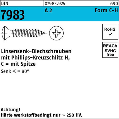 Linsensenkblechschraube D IN 7983 PH C 2,9x 19-H A 2 1000 Stück 079839240029019