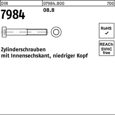 Zylinderschraube DIN 7984 Innen-6kt M8x 30 8.8 200 Stück 079848000080030