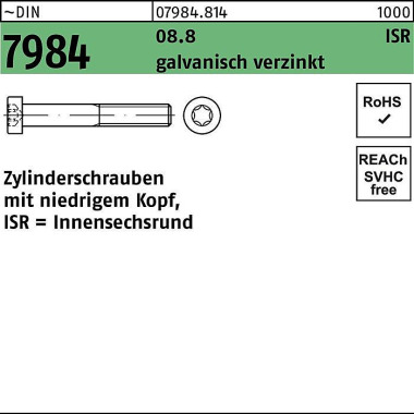 Zylinderschraube DIN 7984 ISR M5x10-T25 8.8 galv.v erz. 500St. 079848140050010