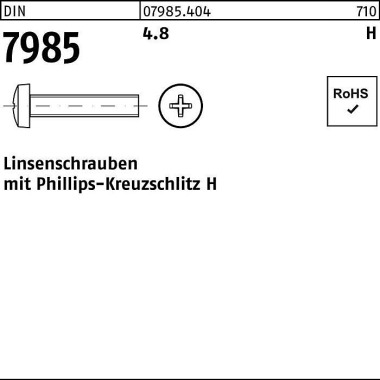 Linsenschraube DIN 7985 P H M5x 8-H 4.8 2000 Stück 079854040050008