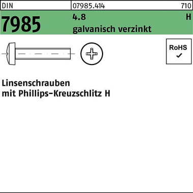 Linsenschraube DIN 7985 P H M3x30-H 4.8 galv.verz. 2000St. 079854140030030