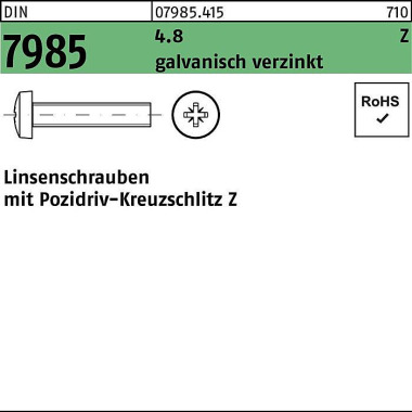 Linsenschraube DIN 7985 P Z M4x16-Z 4.8 galv.verz. 2000St. 079854150040016