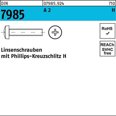 Linsenschraube DIN 7985 P H M2x 3-H A 2 1000 Stück 079859240020003