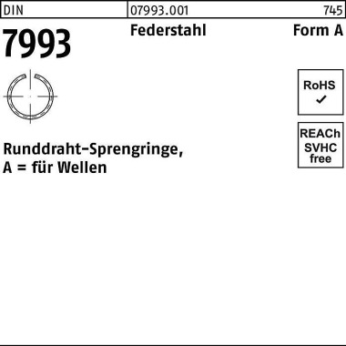 Runddrahtsprengring DIN 7 993 f.Wellen A 55 Federst ahl 50 Stück 079930010550000