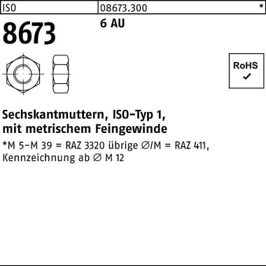 Sechskantmutter ISO 8673 M60x 4 6 Automatenstahl 1 Stück 086733000600400