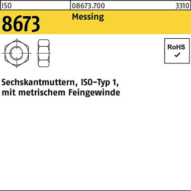 Sechskantmutter ISO 8673 M16x 1,5 Messing 25 Stück 086737000160150