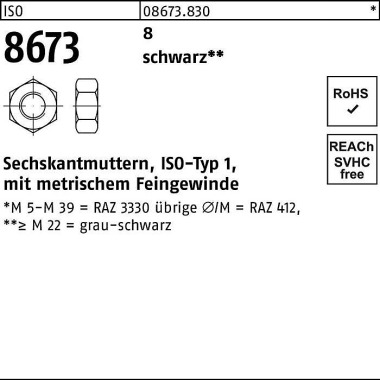 Sechskantmutter ISO 8673 M18x 2 8 sw 100 Stück 086738300180200