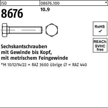 Sechskantschraube ISO 867 6 VG M12x1,5x 50 10.9 100 Stück 086761000120050