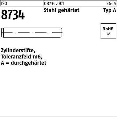 Zylinderstift ISO 8734 1 m6x 4 Stahl gehärtet Tole ranz m6 1000 Stück 087340010010004