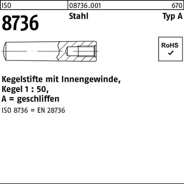 Kegelstift ISO 8736 Innen gewinde A 6x 45 Stahl Keg el 1:50 25 Stück 087360010060045