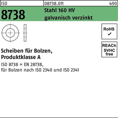 Scheibe ISO 8738 f.Bolzen 5 Stahl 160 HV galv.verz . 1000 Stück 087380110050000