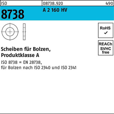 Scheibe ISO 8738 f.Bolzen 12 A 2 160 HV 25 Stück 087389200120000