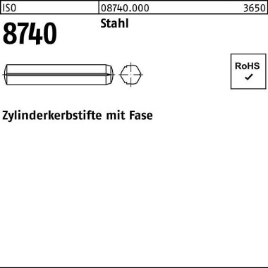 Zylinderkerbstift ISO 874 0 Fasen 1,5x 10 Stahl 250 Stück 087400000015010