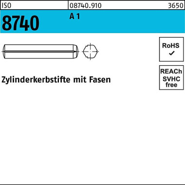 Zylinderkerbstift ISO 874 0 Fasen 4x 10 A 1 100 Stü ck 087409100040010