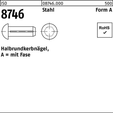 Halbrundkerbnagel ISO 874 6 Fase 1,6x 6 Stahl 500 S tück 087460009016006