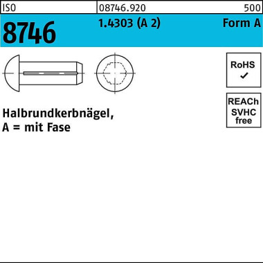 Halbrundkerbnagel ISO 874 6 Fase 1,4x 5 1.4303 (A 2 ) 100 Stück 087469200014005